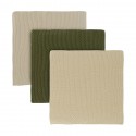 Набор из трех вязаных салфеток для уборки и мытья посуды бежевого и оливкового цветов из коллекции essential, 28х28 см