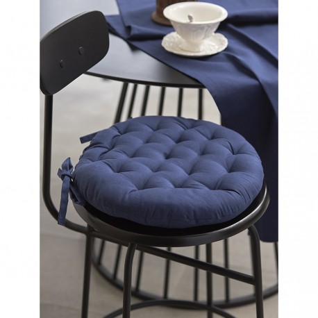 Подушка на стул круглая из хлопка темно-синего цвета из коллекции essential, 35 см