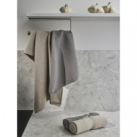 Набор из двух кухонных вязаных полотенец из коллекции essential, серое/экрю