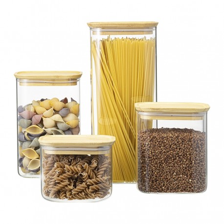 Банка для хранения прямоугольная glass bamboo, 600 мл