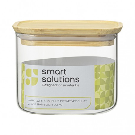 Банка для хранения прямоугольная glass bamboo, 600 мл