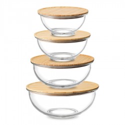 Набор из 4-х стеклянных мисок eco store с крышками из бамбука
