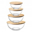 Набор из 4-х стеклянных мисок eco store с крышками из бамбука