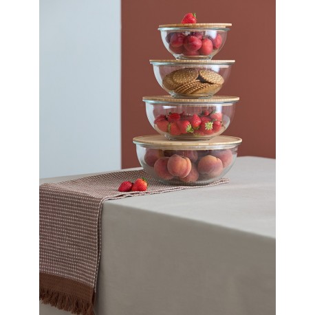 Набор из 4-х стеклянных мисок eco store с крышками из бамбука