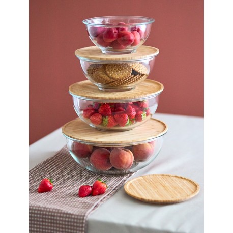 Набор из 4-х стеклянных мисок eco store с крышками из бамбука