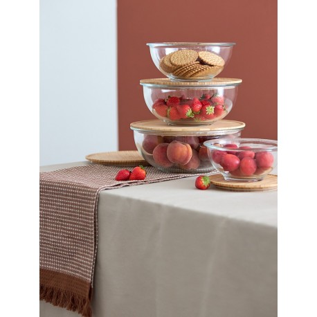 Набор из 4-х стеклянных мисок eco store с крышками из бамбука