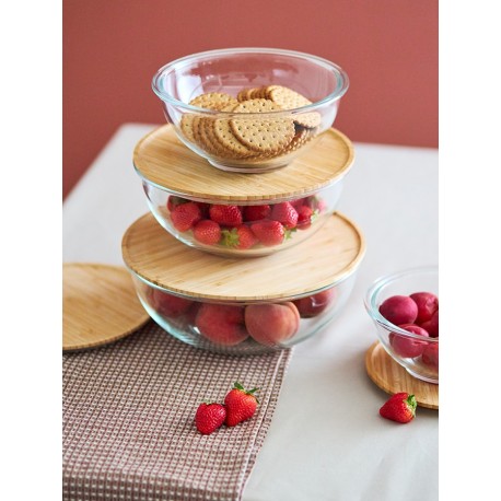 Набор из 4-х стеклянных мисок eco store с крышками из бамбука