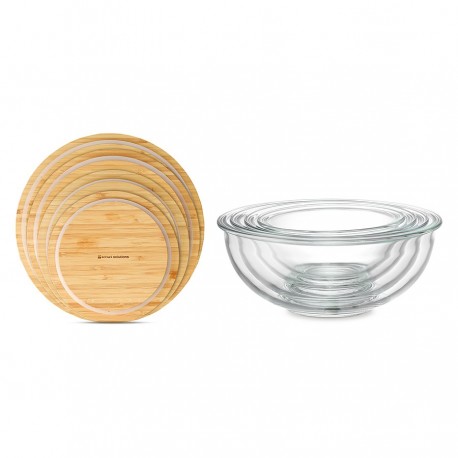Набор из 4-х стеклянных мисок eco store с крышками из бамбука