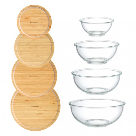Набор из 4-х стеклянных мисок eco store с крышками из бамбука