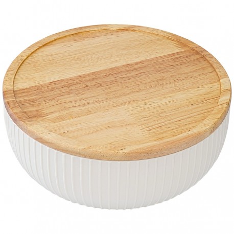 Салатник с крышкой из каучукового дерева soft ripples, dual glazing, D22 см