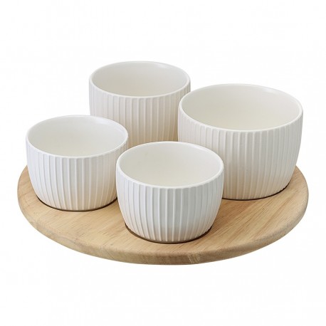 Менажница soft ripples, dual glazing, на деревянной подставке, 4 чаши