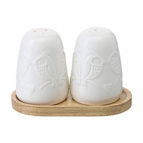 Набор для соли и перца birds of paradise на деревянной подставке