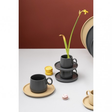 Набор из двух чашек с блюдцами темно-серого цвета из коллекции essential, 120 мл