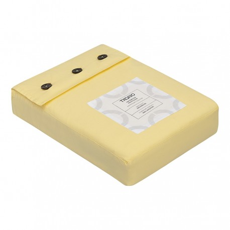 Простыня на резинке из стираного перкаля светло-желтого цвета из коллекции essential, 200х200х30 см