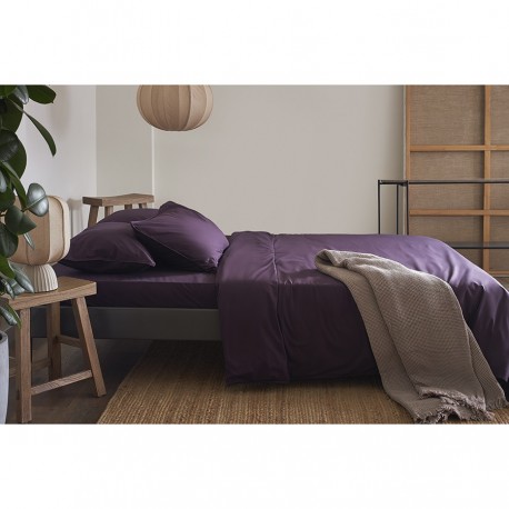 Простыня на резинке из стираного перкаля сливового цвета из коллекции essential, 180х200х30 см