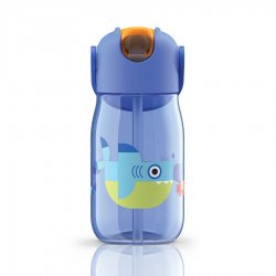 Бутылочка детская с силиконовой соломинкой 415 мл синяя