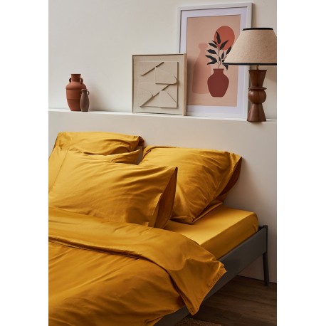 Простыня из премиального сатина горчичного цвета из коллекции essential, 240х270 см