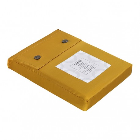 Простыня на резинке из премиального сатина горчичного цвета из коллекции essential, 180х200х30 см