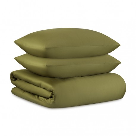 Комплект постельного белья из премиального сатина оливкового цвета из коллекции essential, 150х200 с