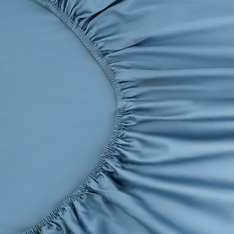 Простыня на резинке из премиального сатина джинсово-синего цвета из коллекции essential, 160х200х30