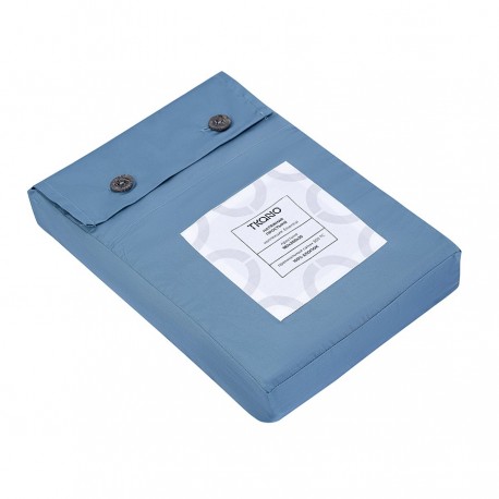 Простыня на резинке из премиального сатина джинсово-синего цвета из коллекции essential, 180х200х30