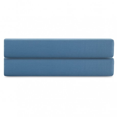 Простыня на резинке из премиального сатина джинсово-синего цвета из коллекции essential, 200х200х30