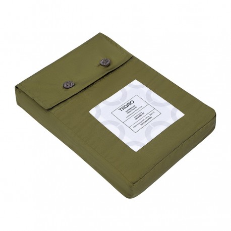 Простыня на резинке из премиального сатина оливкового цвета из коллекции essential, 180х200х30 см