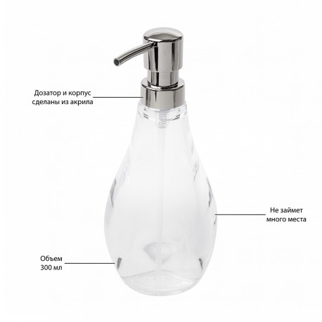 Диспенсер для мыла droplet, 280 мл, прозрачный