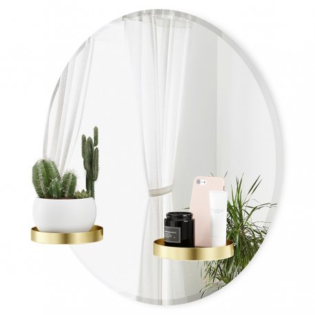 Зеркало с полочками perch, D60 см, латунь