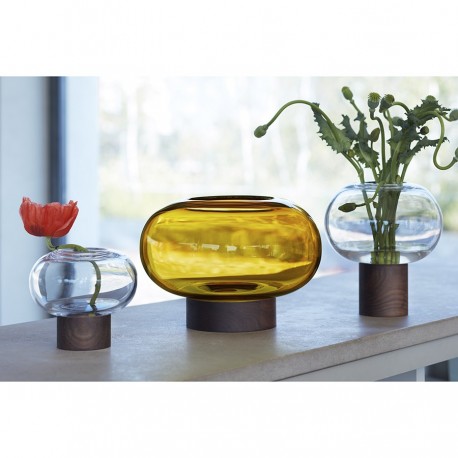 Ваза oblate, 21,5 см, прозрачная/орех