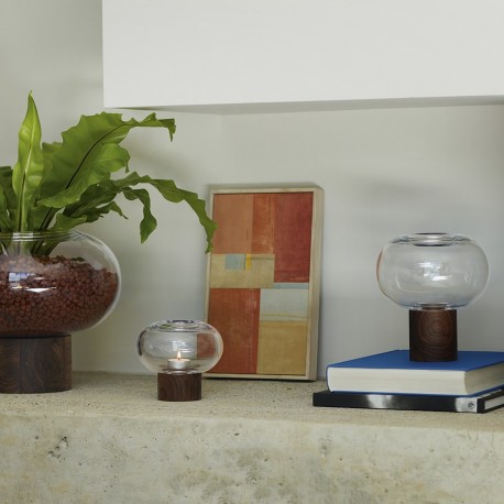 Ваза oblate, 21,5 см, прозрачная/орех