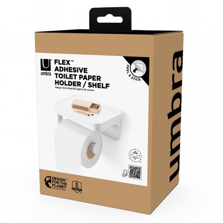 Держатель для туалетной бумаги с полкой flex adhesive, белый
