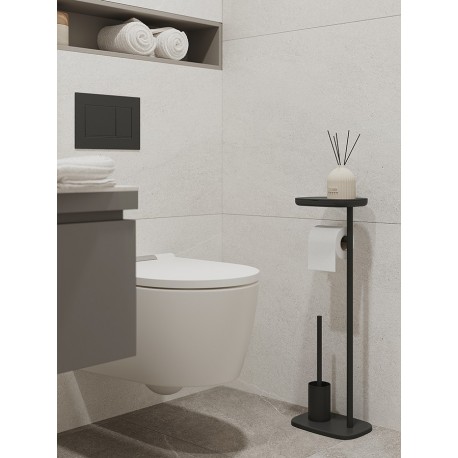 Держатель для туалетной бумаги с полочкой и ершиком slim, черный